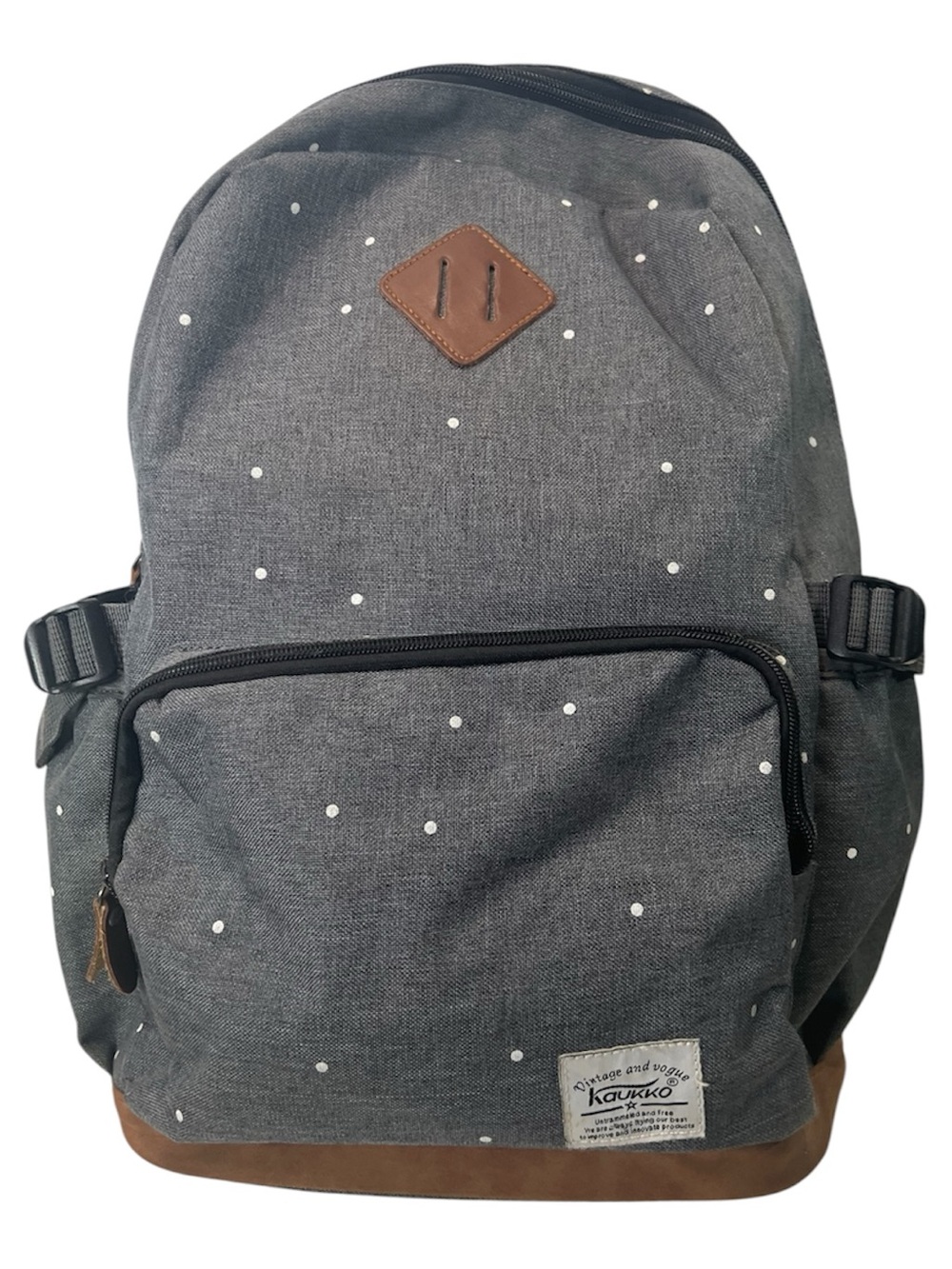 KAUKKO Gray Polka Dot Backpack Laptop Travel School Bag Red Stripe Lining